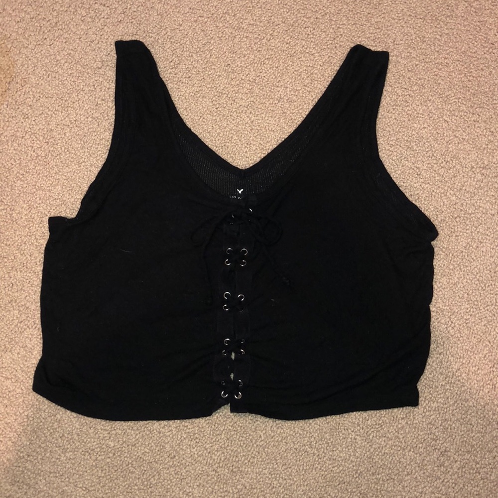 AEO essentials black lace up crop top